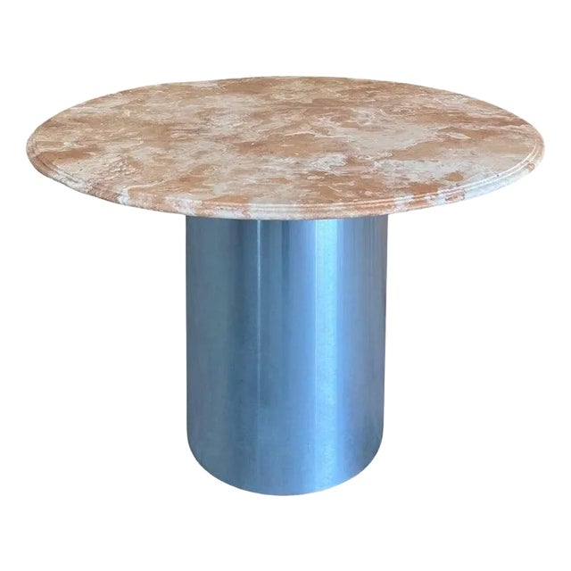 Postmodern Steel Pedestal + Marble Dining Table For Sale