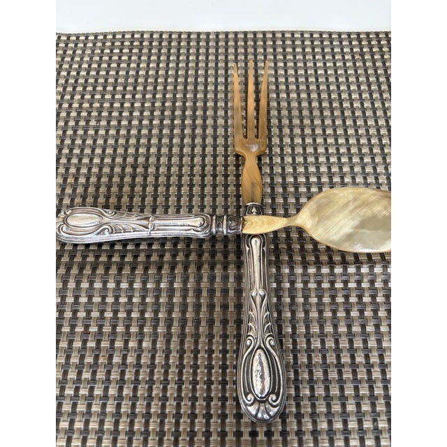 Mid-Century Modern 1950s Stunning Salad Food Serving Knife & Fork: 800 Silver Base Lucite Top For Sale - Image 3 of 4