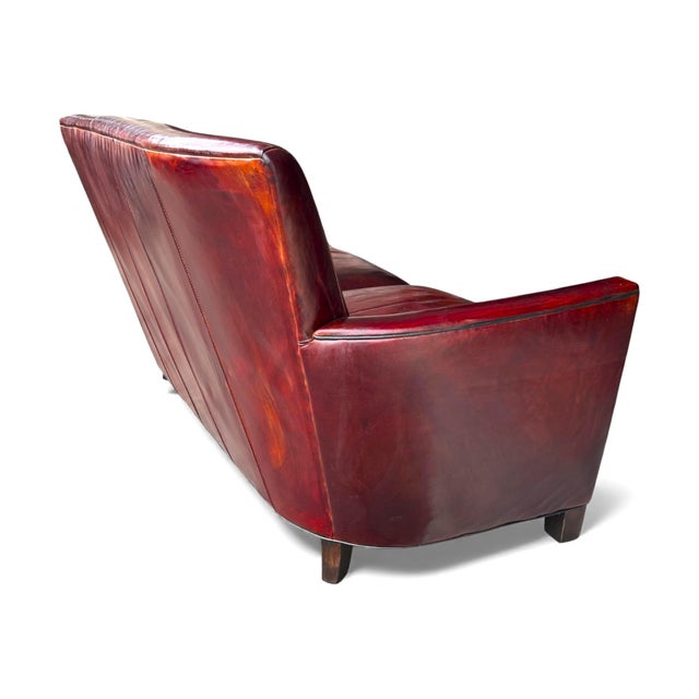 Rich Burgundy Vintage Leather Sofa With Beautiful Patina & Timeless Form - By Crate and Barrell For Sale - Image 10 of 17