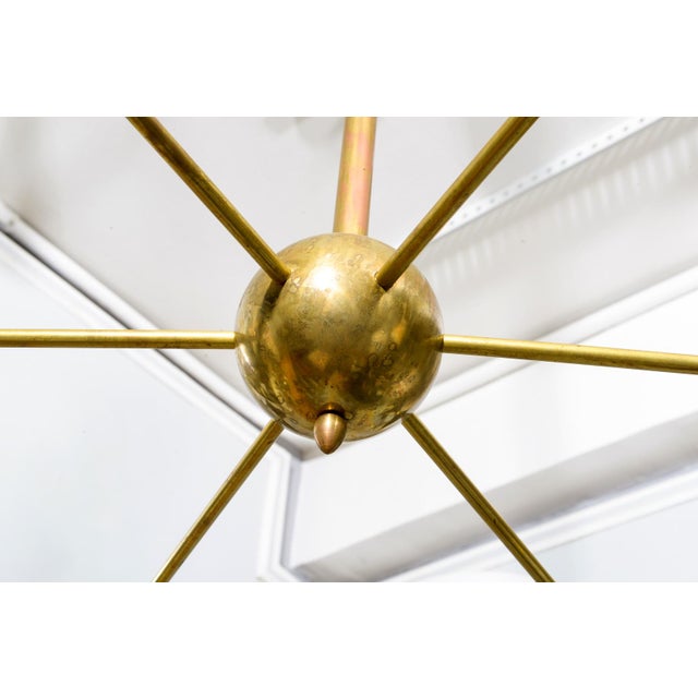 Mid-Century Inspired Six-Arm Brass Fixture With Articulated Black Shades For Sale In New York - Image 6 of 7