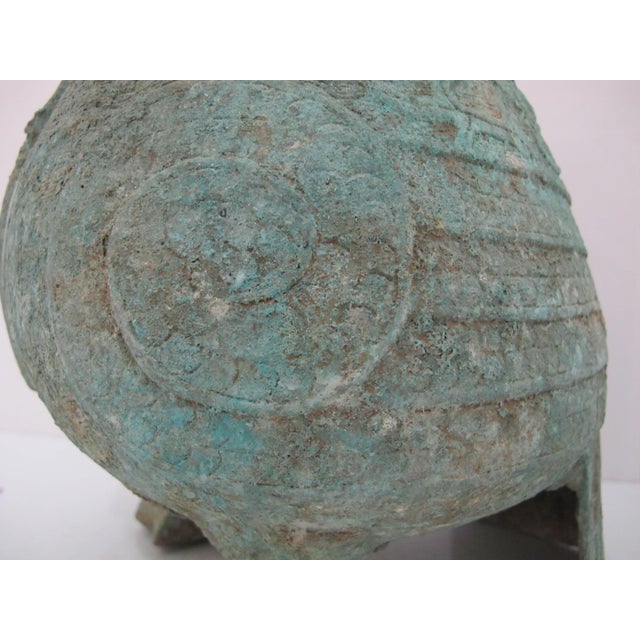 Chinese Antique Chinese Bronze Ware Archaic Owl Bird Wine Vessel Pot Missing Head For Sale - Image 3 of 14