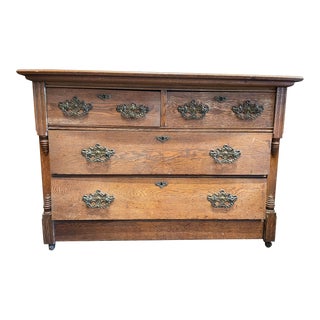 Antique 4-Drawer Dresser With Detailed Iron Hardware For Sale