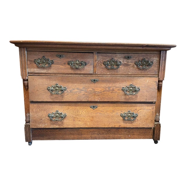 Antique 4-Drawer Dresser With Detailed Iron Hardware For Sale