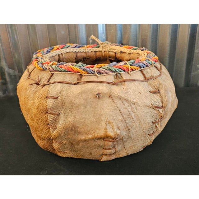 Native American Vintage Native American Style Handwoven Fiber Basket With Feather & Beaded Details For Sale - Image 3 of 14