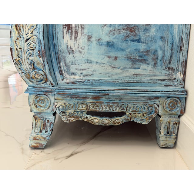 Wood Maison Martine Coastal Blue Chest • Hand‑Refinished • 36” Artisan Dresser For Sale - Image 7 of 13