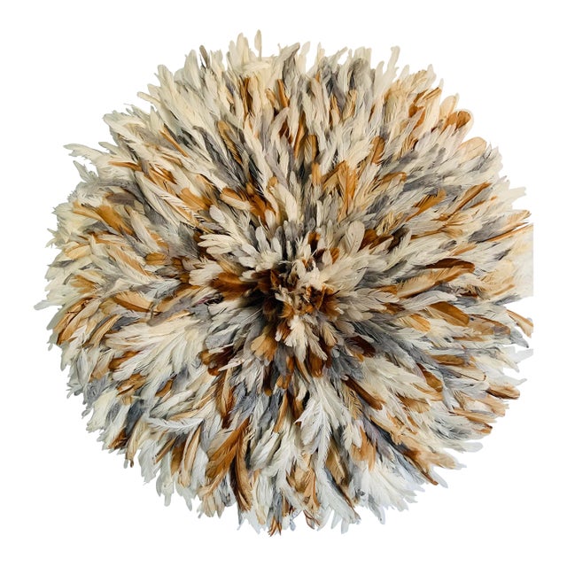 Modern Juju Hat Feathers Wall Hanging in Cream For Sale