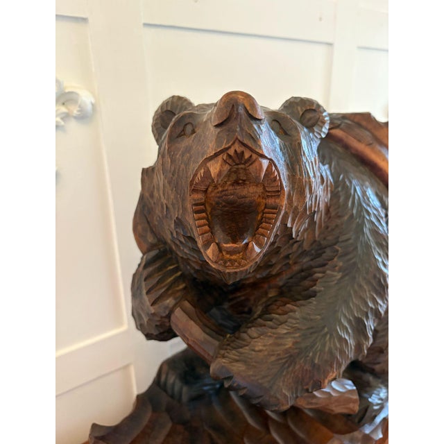 Wood Large Japanese Edwardian Carved Linden Wood Bear Carrying a Fish, 1900s For Sale - Image 7 of 14