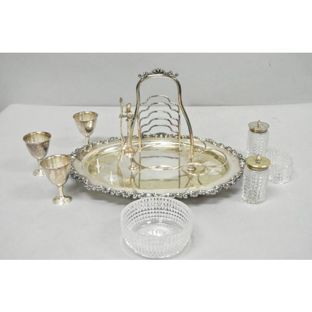 Antique Victorian Silver Plated Footed Cut Glass Breakfast Set Toast Rack W Tray For Sale - Image 13 of 18