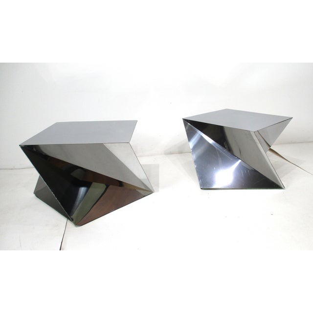 Pop Art 1970's Chromed Origami Styled Angled Side Tables For Sale - Image 3 of 12