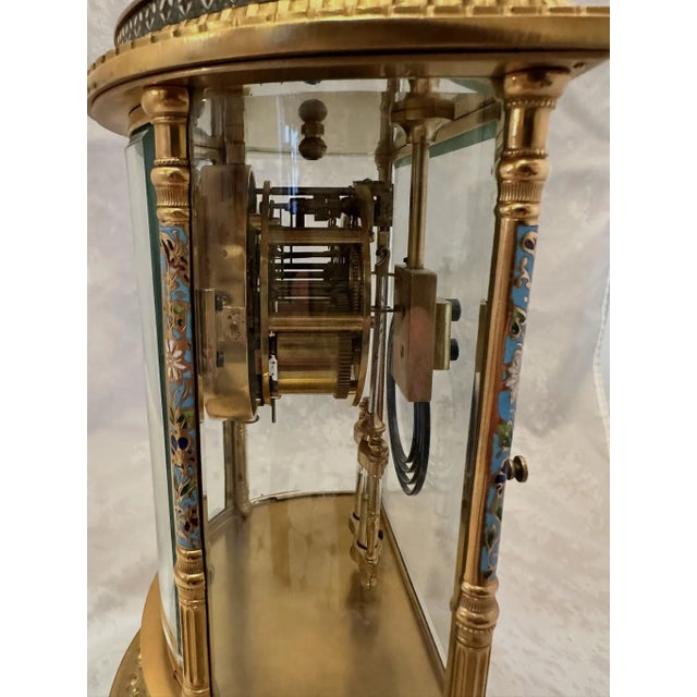 Metal Late 19th Century French Crystal Regulator Clock. Brass and Cloisonne For Sale - Image 7 of 12
