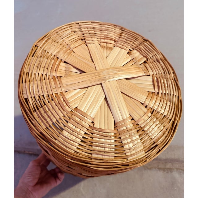 Boho Chic Vintage Split Bamboo Woven Wastebasket For Sale - Image 3 of 6