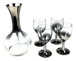 Dorothy Thorpe Style Silver Rimmed Decanter & Glasses - Set of 5