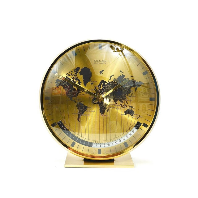 Metal Mid-Century Brass Table Clock attributed to Wilhelm Kienzle, Germany, 1960s For Sale - Image 7 of 18