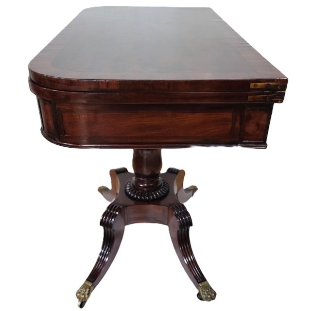 Mid 19th Century Antique American 19th C Regency Mahogany Flip Top Leather Game Table & Console For Sale - Image 5 of 18