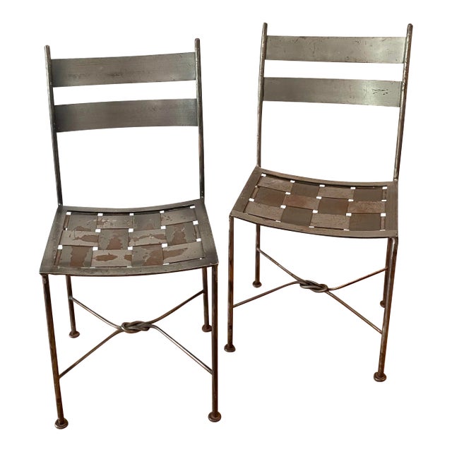 Pair Artisan 1960s Iron Patio Chairs For Sale