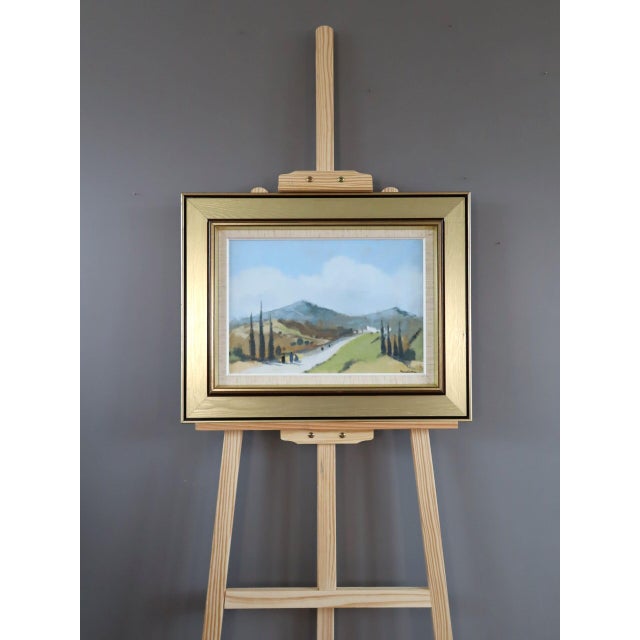 Mid-Century Modern Mid-Century Modern 'Road Through Soft Hills' Vintage Swedish Original Landscape Oil Painting, Framed For Sale - Image 3 of 11