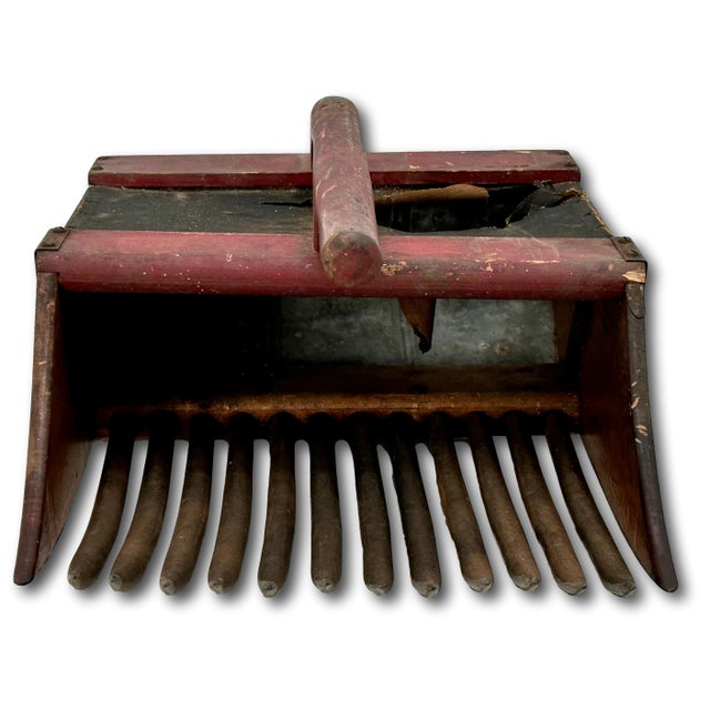 Ruby Red Antique American Massachusetts Wood & Steel Cranberry Rake - Scoop in Wonderful Rustic Original Red Paint For Sale - Image 8 of 12