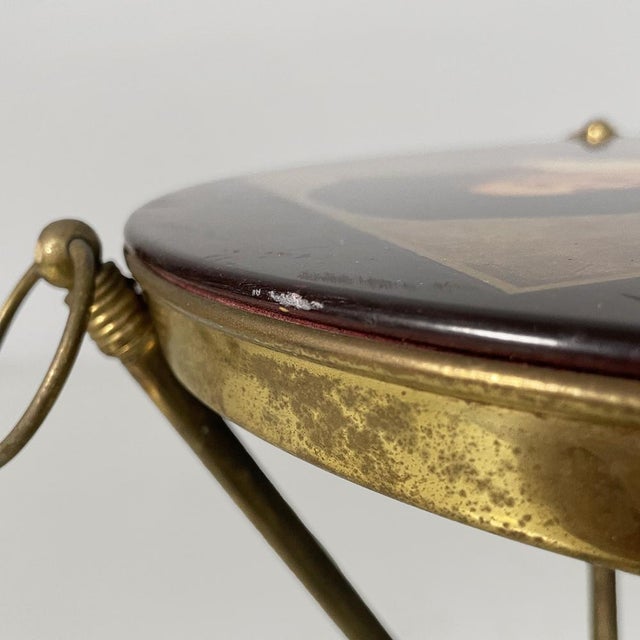 Mid-Century Modern Italian Coffee Table in Brass and Wood Top with Portrait, 1950s For Sale - Image 11 of 16