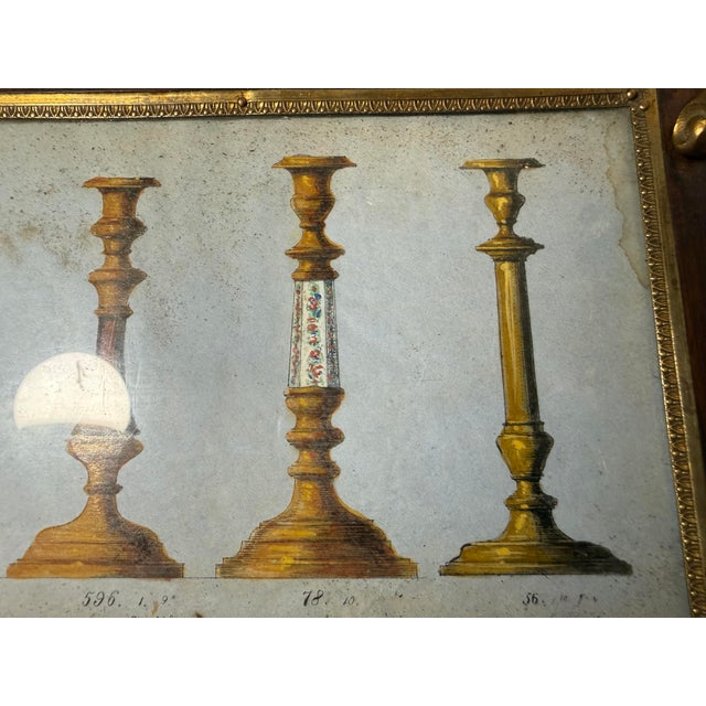 Antique 19th Century French Boulle Wood Brass Original Watercolor Vanity Tray For Sale In New York - Image 6 of 14