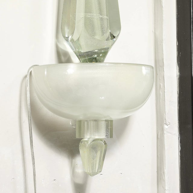 Silver Pair of Modernist Murano Pearlescent Glass W/ 24k White Gold Obelisk Sconces For Sale - Image 8 of 12