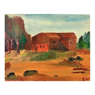 Folk Art Red Barn Painting - New Hampshire, Signed and Dated For Sale