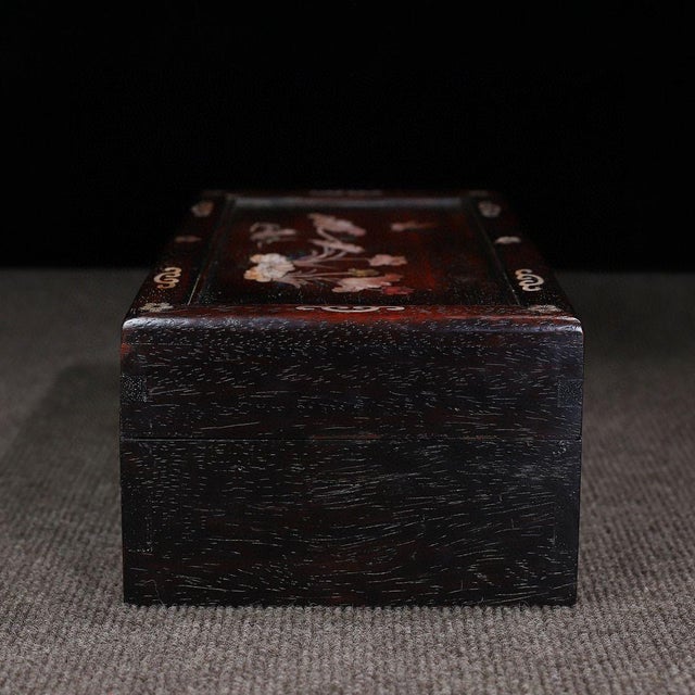 Zitan Wood Box With Mother-of-Pearl Lotus & Fish Inlay For Sale - Image 4 of 10