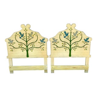Jeanne Valentine Vintage Birds in Tree Paper Mache Headboards - a Pair For Sale