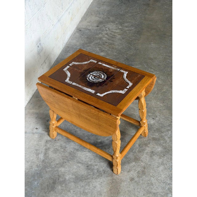 Oak Tile Top Drop-Leaf Folding End Table Danish Mid-Century Modern 1970s For Sale In Los Angeles - Image 6 of 10