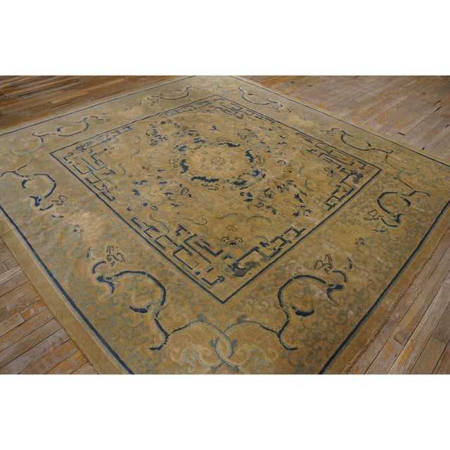 Late 19th Century 1880s Beige Blue Traditional Antique Chinese Peking Rug 7'9" X 8'1" Wool Square For Sale - Image 5 of 10
