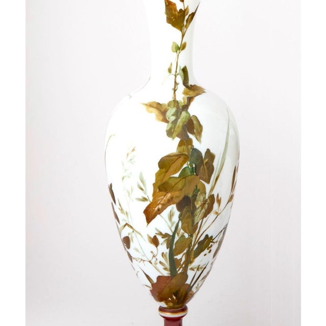Exquisite Pair of 19th Century French Hand-Painted Opaline Glass Decorative Vase For Sale - Image 9 of 10