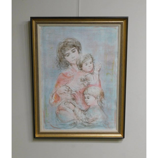 Realism Edna Hibel Signed Framed Limited Edition Color Lithograph "Mother and Two Children" # 155/295 For Sale - Image 3 of 13