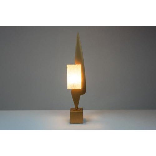 1950s Vintage Sail-Shaped Floor Lamp in Gilded Wood and Granite Glass from Maison Arlus, 1950s For Sale - Image 5 of 7