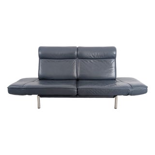 Mid-Century Sofa DS 450 in Leather Black Blue from de Sede For Sale