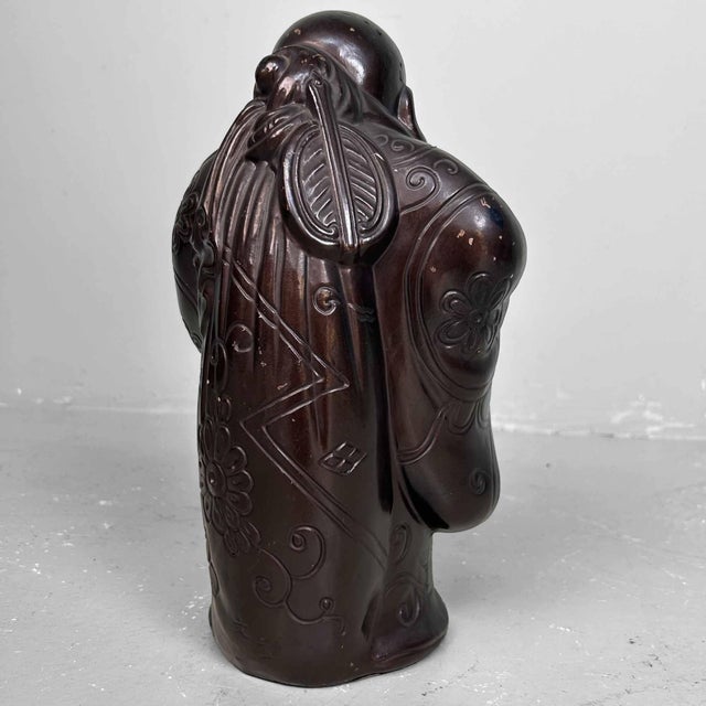 Black Plaster Statue of Hotei, 1950s For Sale - Image 8 of 12
