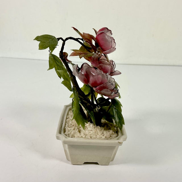 Bright Pink 1960s Vintage Chinoiserie Boho Chic Bonsai Tree Sculpture, Jade & Glass For Sale - Image 8 of 12