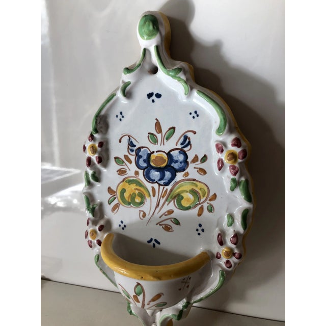 Mid 20th Century Vintage Italian Ceramic Floral Wall Pocket For Sale - Image 5 of 7