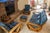 Beautiful full set of seating... sofa, two chairs, and ottoman. Fabric is brand new and really well done, professionally,...