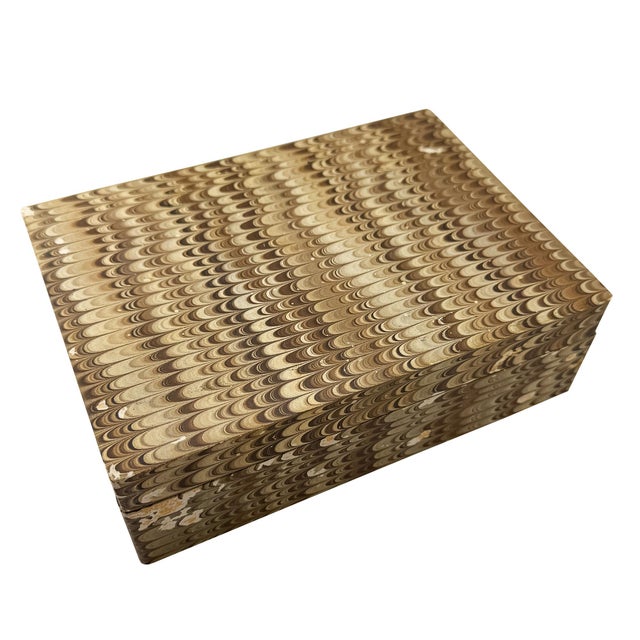 Vintage Brown Hand-Marbled Florentine Peacock Paper Wood Desk Box, Circa 1970 For Sale - Image 9 of 11