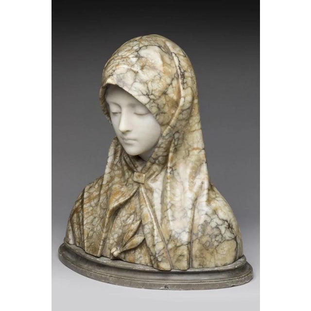 Libero Gremigni, Bust of Virgin Mary, 19th-Century, Marble and Alabaster For Sale - Image 4 of 5