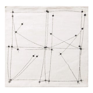 Mid-Century Modern Rug in White and Black Square Rug Pattern by Rug & Kilim For Sale