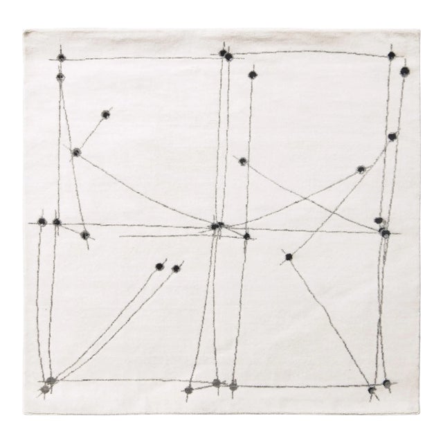 Mid-Century Modern Rug in White and Black Square Rug Pattern by Rug & Kilim For Sale