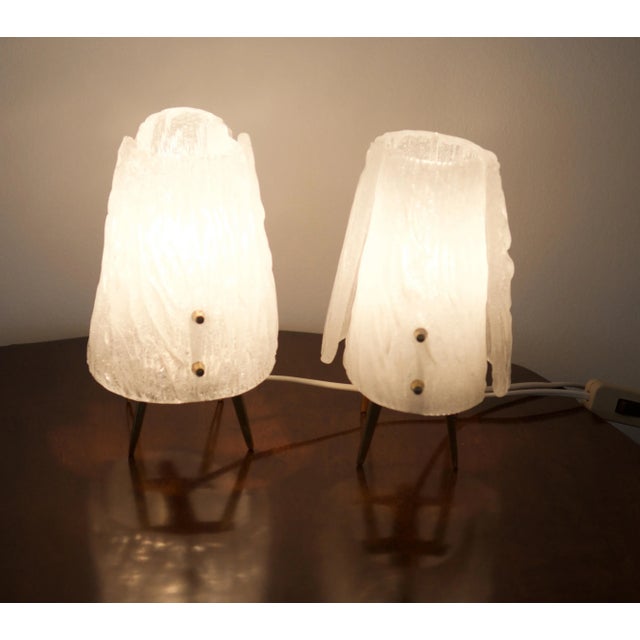 White Ice Glass Table Lamps from Kalmar, 1950, Set of 2 For Sale - Image 8 of 11