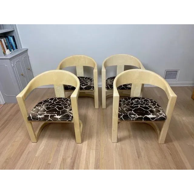 Animal Skin 1980s Karl Springer Goatskin Onassis Dining Chairs - Set of 6 For Sale - Image 7 of 11