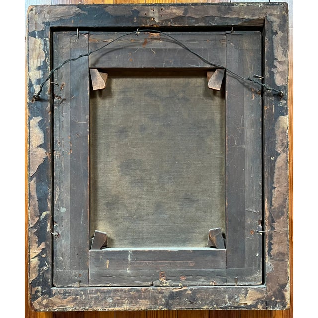 Wood Antique Early 19th Century American Oil Painting on Canvas Portrait of a Young Girl in Original Giltwood Frame For Sale - Image 7 of 8