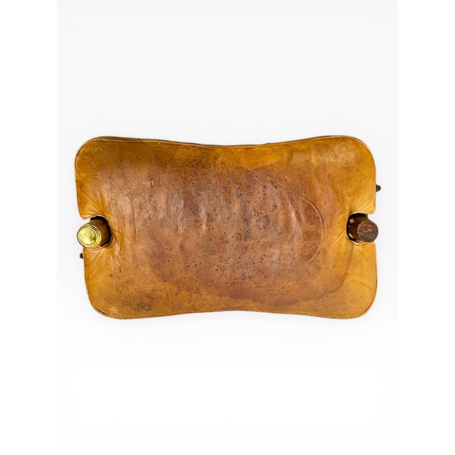 Vintage Mid-Century Egyptian Camel Saddle Stool in Leather and Brass For Sale - Image 12 of 15