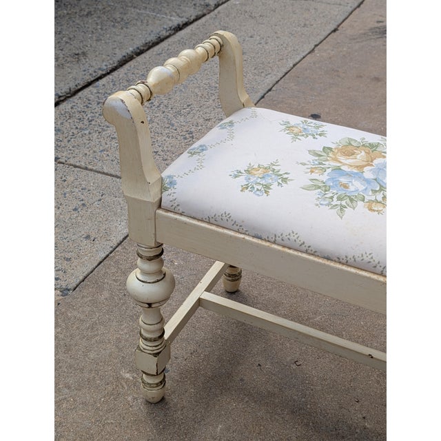 Vintage Chic Turned-Leg Cream Boho Bench For Sale - Image 9 of 13