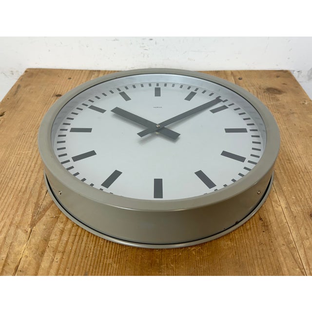 Gray Industrial Grey Station Wall Clock from Nedklok, 1960s For Sale - Image 8 of 18