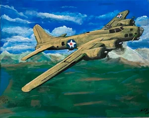 Vintage Aviation Painting of Boeing B-17 Flying Fortress – Signed St9