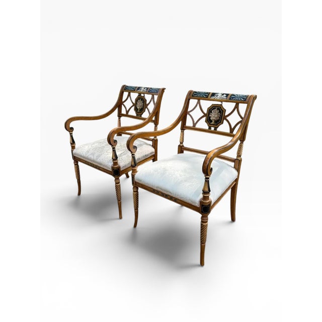 Neoclassical Italian-Made Georgian Neoclassical Style Armchairs, Adam Style, Imported 2000s - Set of 2 For Sale - Image 3 of 14