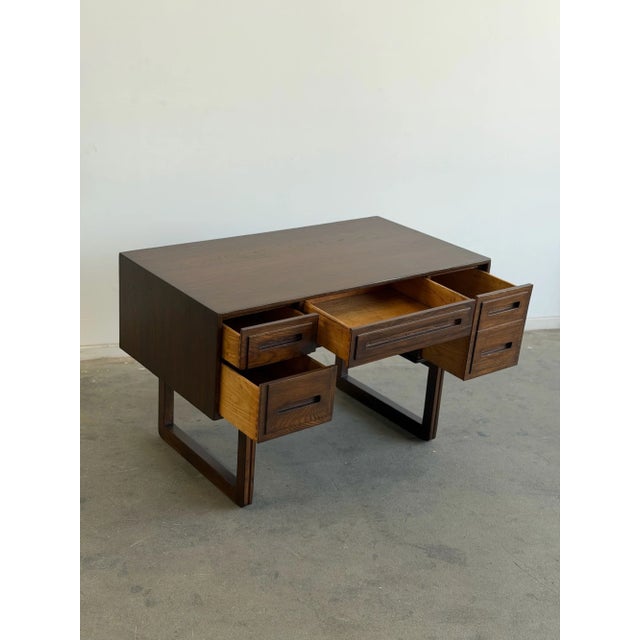Vintage Oak Desk With Sculptural Base For Sale In Los Angeles - Image 6 of 15